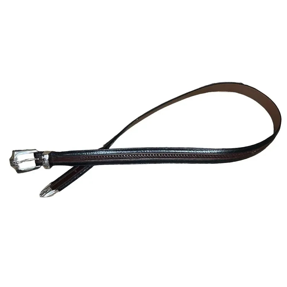 Onyx by Brighton Pinon Hills Inlay Lace Leather Braided Belt Black Brown Size 36